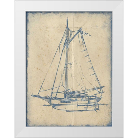 Yacht Blueprint II White Modern Wood Framed Art Print by Harper, Ethan