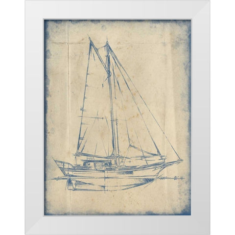 Yacht Blueprint III White Modern Wood Framed Art Print by Harper, Ethan