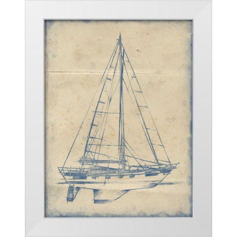 Yacht Blueprint IV White Modern Wood Framed Art Print by Harper, Ethan