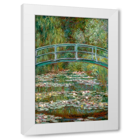 Bridge over a Pond of Water Lilies White Modern Wood Framed Art Print by Monet, Claude