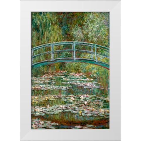 Bridge over a Pond of Water Lilies White Modern Wood Framed Art Print by Monet, Claude