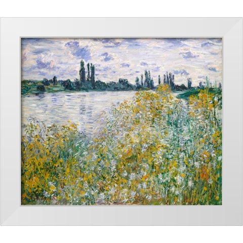 Lle aux Fleurs near Vetheuil White Modern Wood Framed Art Print by Monet, Claude
