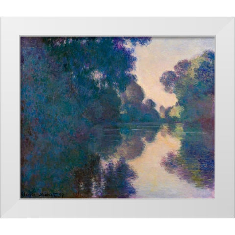 Morning on the Seine near Giverny White Modern Wood Framed Art Print by Monet, Claude