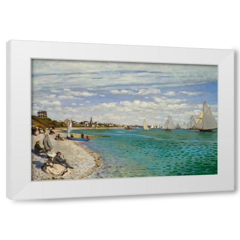 Regatta at Sainte- Adresse White Modern Wood Framed Art Print by Monet, Claude
