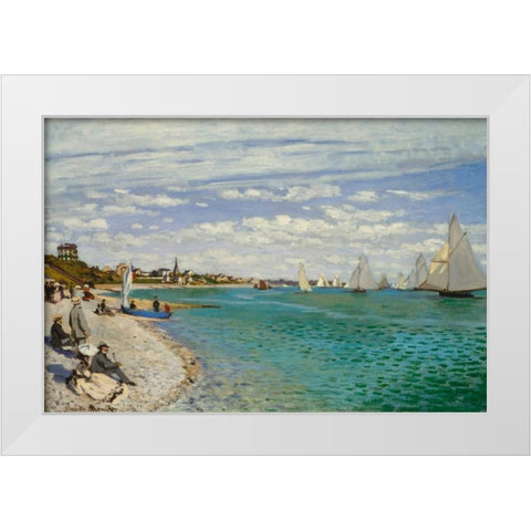 Regatta at Sainte- Adresse White Modern Wood Framed Art Print by Monet, Claude