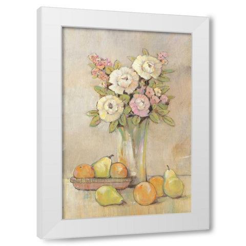 Still Life Study Flowers and Fruit I White Modern Wood Framed Art Print by OToole, Tim