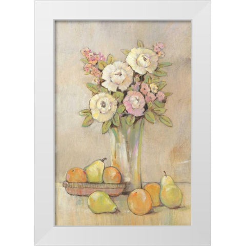 Still Life Study Flowers and Fruit I White Modern Wood Framed Art Print by OToole, Tim