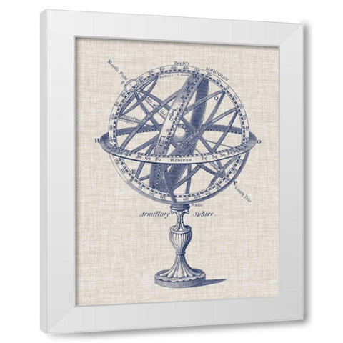 Armillary Sphere on Linen I White Modern Wood Framed Art Print by Vision Studio