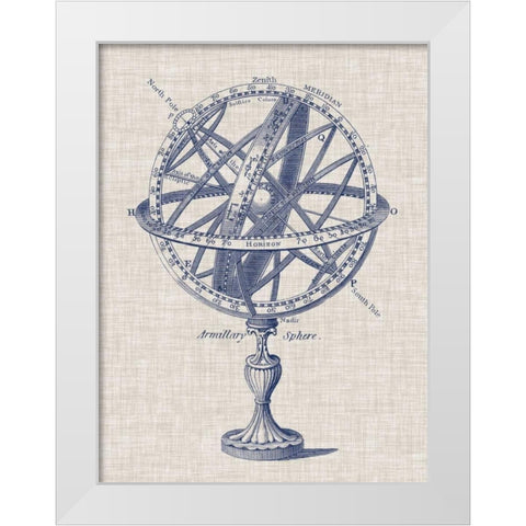 Armillary Sphere on Linen I White Modern Wood Framed Art Print by Vision Studio
