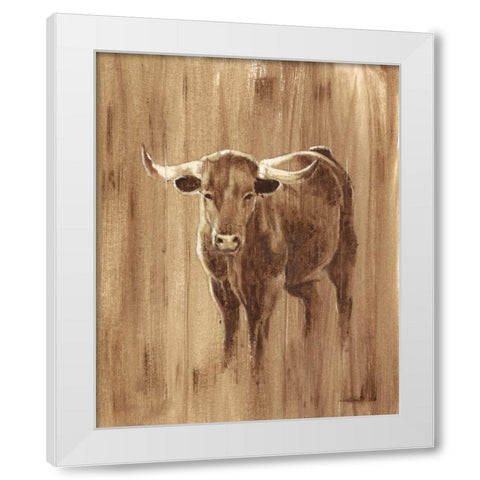 Wood Panel Longhorn White Modern Wood Framed Art Print by Harper, Ethan