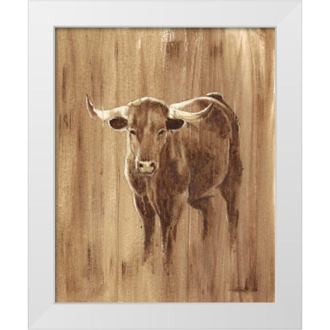 Wood Panel Longhorn White Modern Wood Framed Art Print by Harper, Ethan