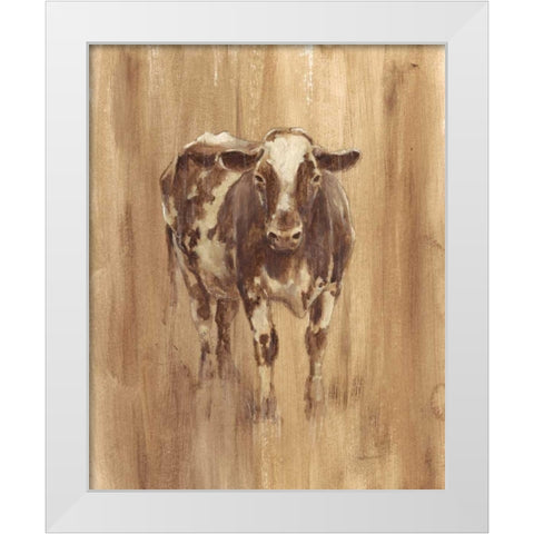 Wood Panel Cow White Modern Wood Framed Art Print by Harper, Ethan