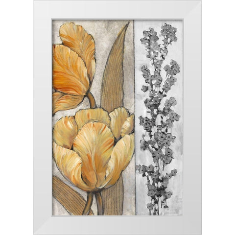 Ochre and Grey Tulips III White Modern Wood Framed Art Print by OToole, Tim