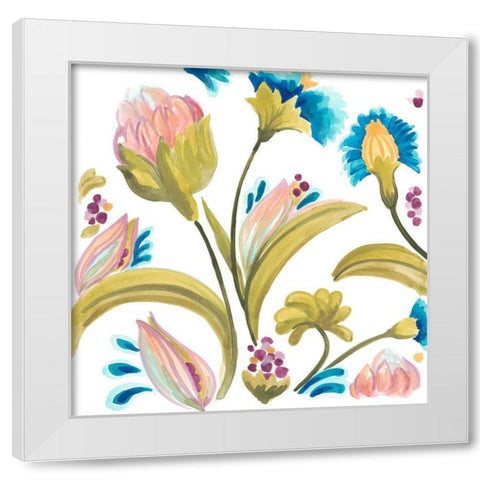 Abbey Floral Tiles I White Modern Wood Framed Art Print by Vess, June Erica