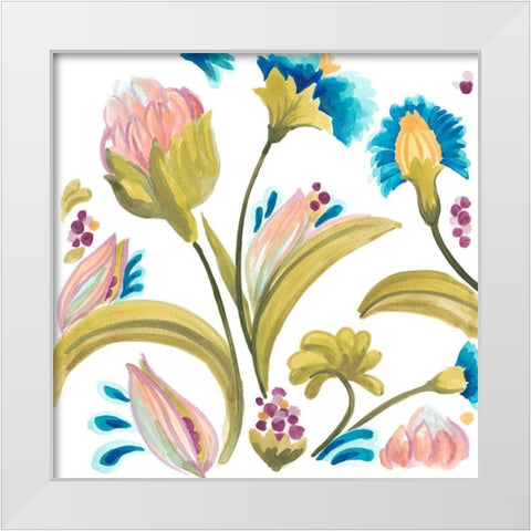 Abbey Floral Tiles I White Modern Wood Framed Art Print by Vess, June Erica