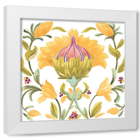 Abbey Floral Tiles V White Modern Wood Framed Art Print by Vess, June Erica