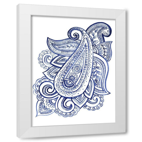 Indigo Paisley III White Modern Wood Framed Art Print by Parker, Jennifer Paxton