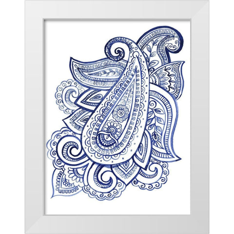 Indigo Paisley III White Modern Wood Framed Art Print by Parker, Jennifer Paxton