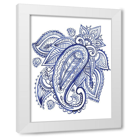 Indigo Paisley IV White Modern Wood Framed Art Print by Parker, Jennifer Paxton