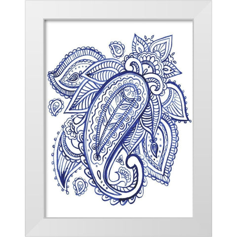 Indigo Paisley IV White Modern Wood Framed Art Print by Parker, Jennifer Paxton