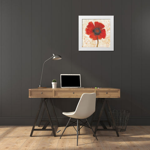 Red Poppy Portrait I White Modern Wood Framed Art Print by OToole, Tim