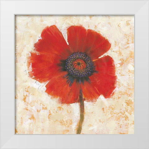 Red Poppy Portrait I White Modern Wood Framed Art Print by OToole, Tim