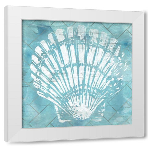 Cerulean Shell I White Modern Wood Framed Art Print by Vess, June Erica