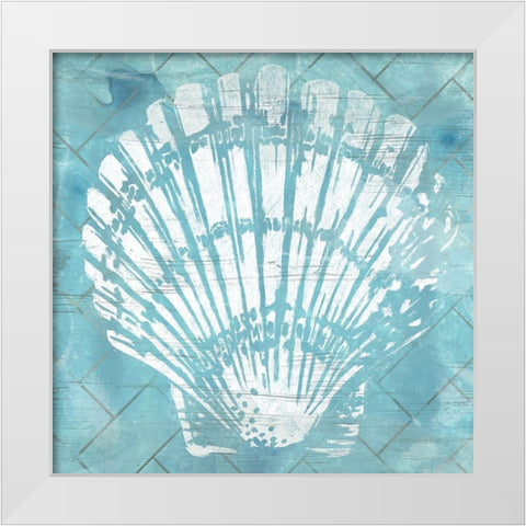 Cerulean Shell I White Modern Wood Framed Art Print by Vess, June Erica