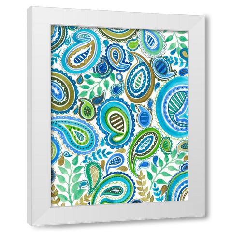 Blue and Green Paisley I White Modern Wood Framed Art Print by Moore, Regina