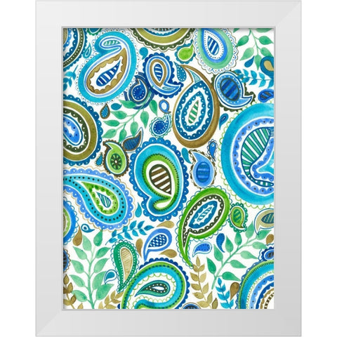 Blue and Green Paisley I White Modern Wood Framed Art Print by Moore, Regina
