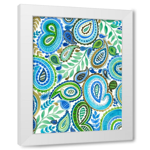 Blue and Green Paisley II White Modern Wood Framed Art Print by Moore, Regina