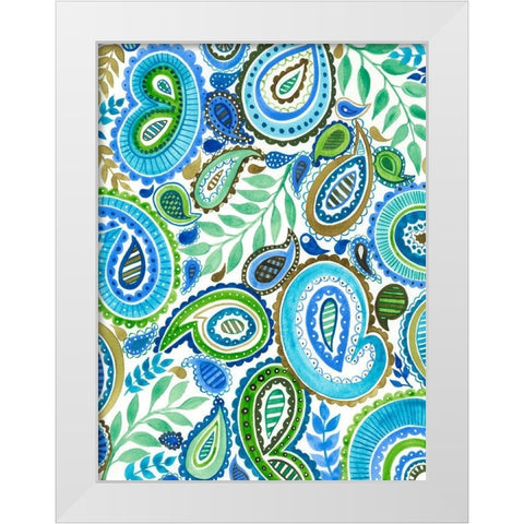 Blue and Green Paisley II White Modern Wood Framed Art Print by Moore, Regina