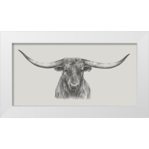 Longhorn Bull White Modern Wood Framed Art Print by Harper, Ethan