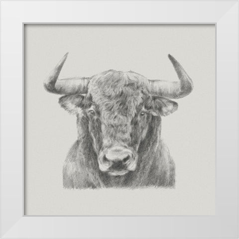Black and White Bull White Modern Wood Framed Art Print by Harper, Ethan