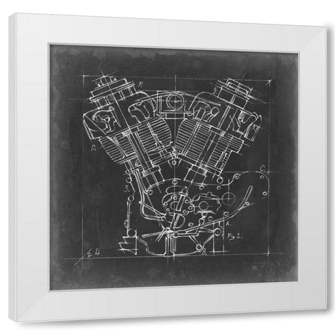 Motorcycle Engine Blueprint I White Modern Wood Framed Art Print by Harper, Ethan