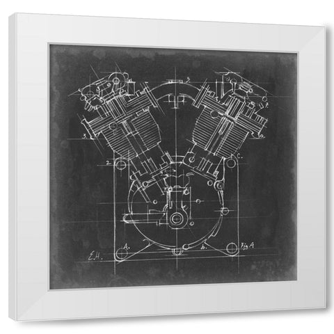 Motorcycle Engine Blueprint II White Modern Wood Framed Art Print by Harper, Ethan