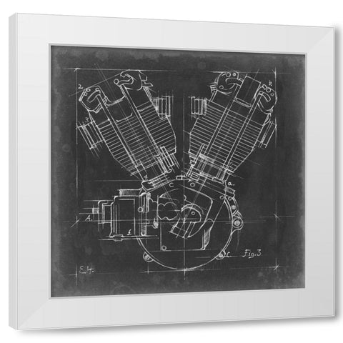 Motorcycle Engine Blueprint III White Modern Wood Framed Art Print by Harper, Ethan