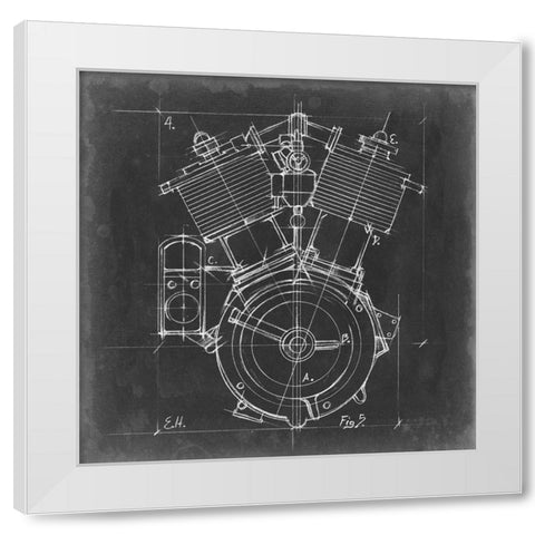 Motorcycle Engine Blueprint IV White Modern Wood Framed Art Print by Harper, Ethan