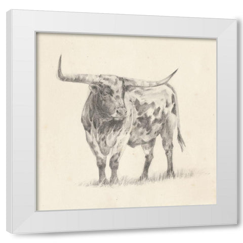 Longhorn Steer Sketch II White Modern Wood Framed Art Print by Harper, Ethan