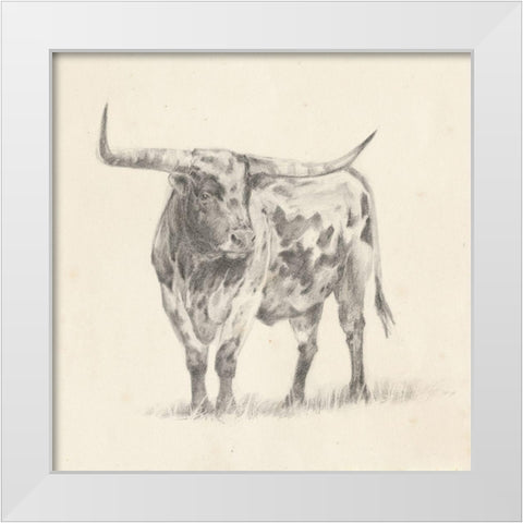 Longhorn Steer Sketch II White Modern Wood Framed Art Print by Harper, Ethan
