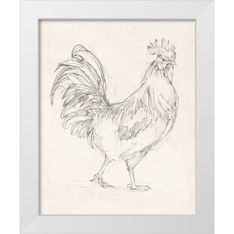 Rooster Sketch I White Modern Wood Framed Art Print by Harper, Ethan