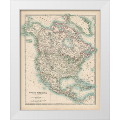 Johnstons Map of North America White Modern Wood Framed Art Print by Johnston
