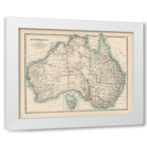 Johnstons Map of Australia White Modern Wood Framed Art Print by Johnston