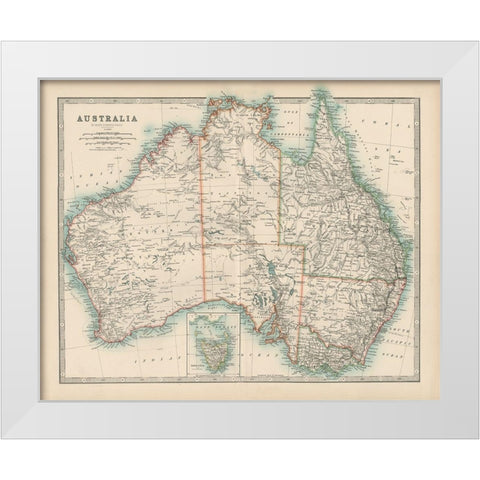 Johnstons Map of Australia White Modern Wood Framed Art Print by Johnston