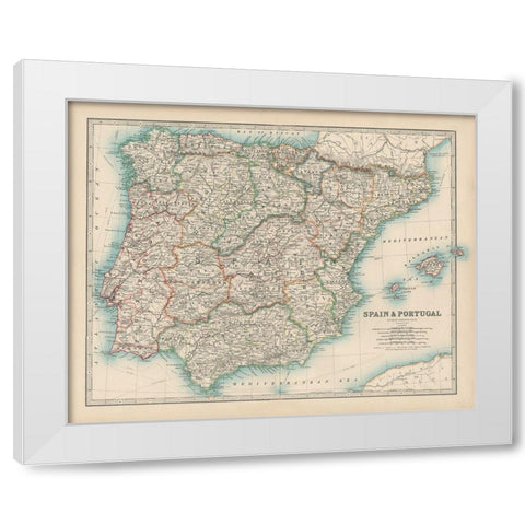 Johnstons Map of Spain and Portugal White Modern Wood Framed Art Print by Johnston