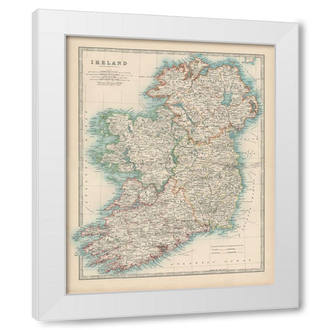 Johnstons Map of Ireland White Modern Wood Framed Art Print by Johnston