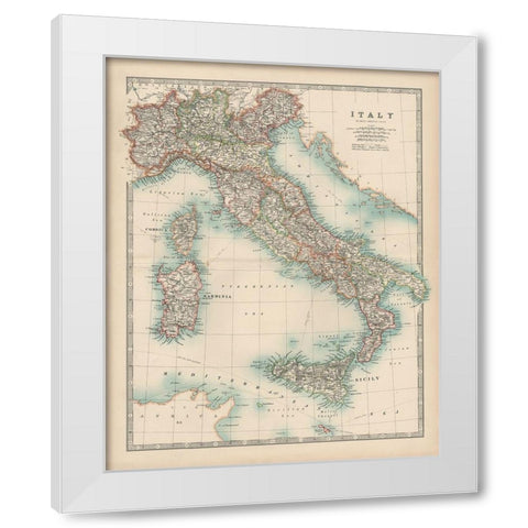 Johnstons Map of Italy White Modern Wood Framed Art Print by Johnston