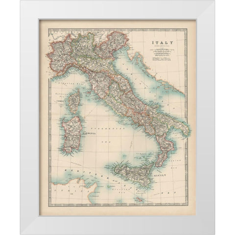 Johnstons Map of Italy White Modern Wood Framed Art Print by Johnston