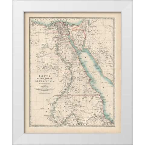 Johnstons Map of Egypt White Modern Wood Framed Art Print by Johnston