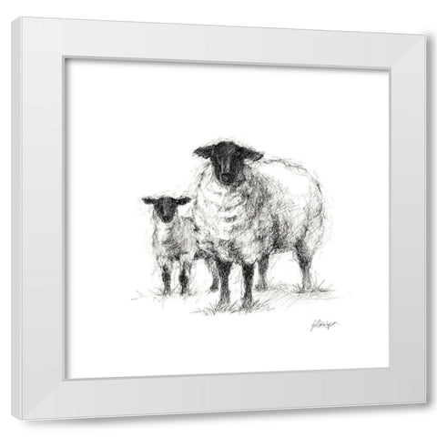 Charcoal Sheep Study I White Modern Wood Framed Art Print by Harper, Ethan